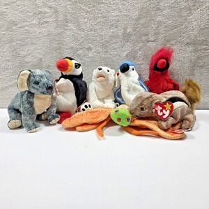 Ty Beanie Babies The Original Lot of 7 Aurora, Eucalyptus, Puffer, Chipper, Mac